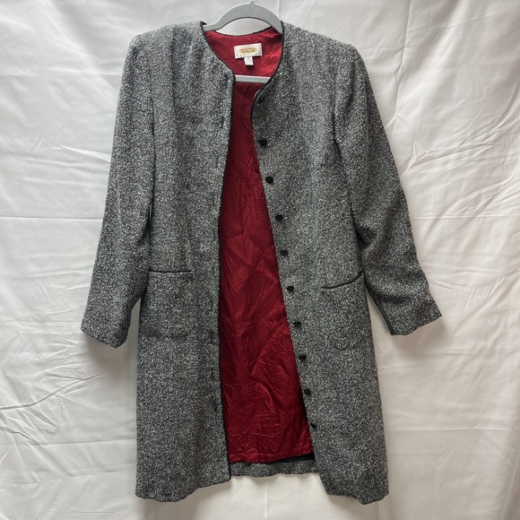 Talbots Coat Petite Womens 8 Long Black & White Tweed Long Jacket Car Coat - Picture 1 of 4